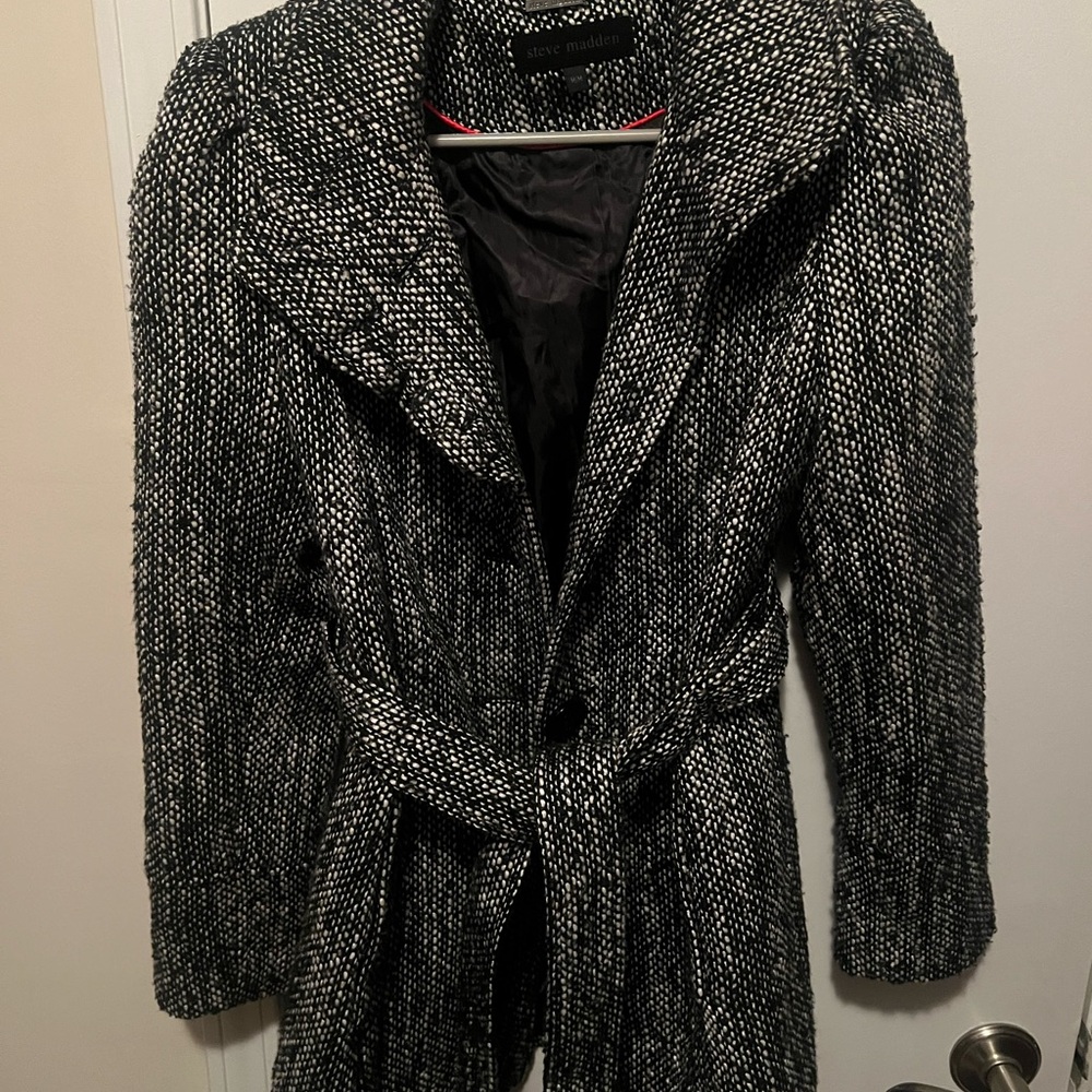 Steve Madden Black and White Textured Trench Coat